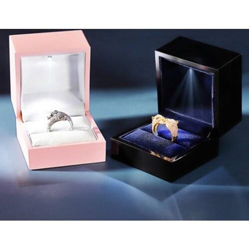 Engagement LED Light Ring Gift Box Wedding Jewelry Display Packaging Organizer Storage Case