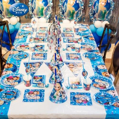 Quality Disney frozen elsa anna Princess Snow Queen Theme happy birthday kids disposable paper cup plates decoration suppliers