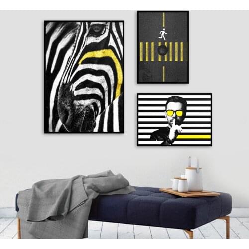 European Style Canvas Painting Black and White Figure Men Poster and Prints Zebra Wall Picture for Living Room Men Cave Home