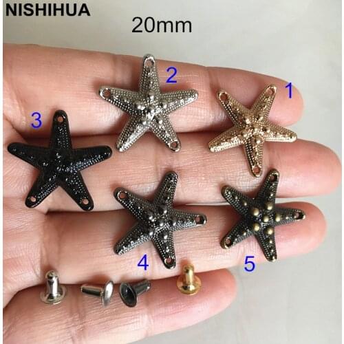 50 set - Metal Starfish Rivet Spike For Garment Decor 20mm Gold Silver Black Bronze DIY Repair Rivet Studs For Shoes,Hat,Jeans