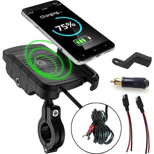 Motorcycle Mobile Phone Holder Stand Mount for Moto Motorbike Cell Phone GPS Support with Waterproof QC 3.0 USB Wireless Charger