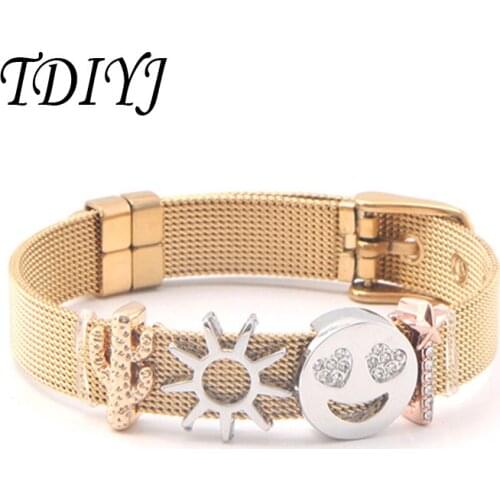 TDIYJ Fashion Stainless Steel Woman Bracelet Mesh Bracelet Set Sun Cactus Charm Summer Series Bracelet Bangle