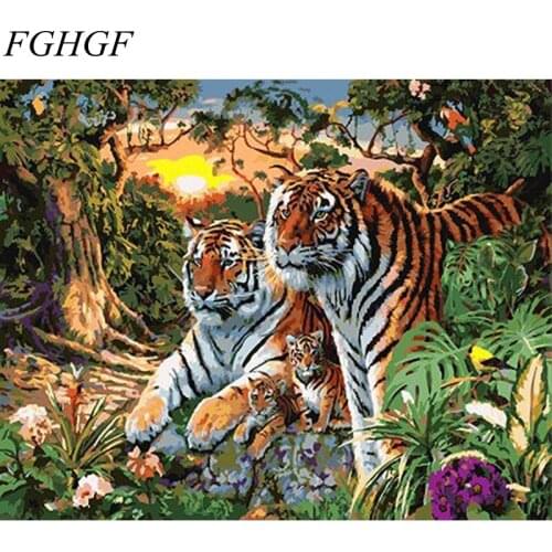 FGHGF Tigers Frameless Picture Painting By Numbers DIY Coloring By Numbers On Canvas Fashion Tigers Home Decor