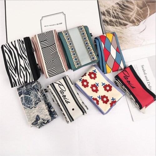 2021 New Long Ribbon Silk Scarf Headband Bow Fashion Plaid Small Ribbon Womens Hair Accessories Headdress