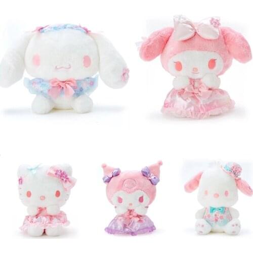 New Kawaii Anime Cherry blossoms White Dog Rabbit Cat Plush Kids Stuffed Toys For Children Gifts 25CM