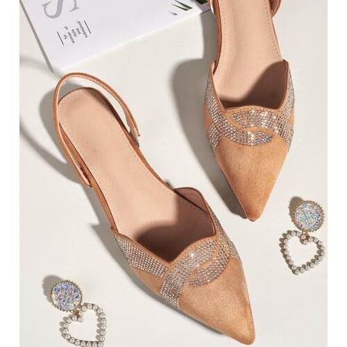 2021 Spring and Summer Korean New Womens Suede Rhinestones Pointed-Toe Flat Heel Flat Sandals