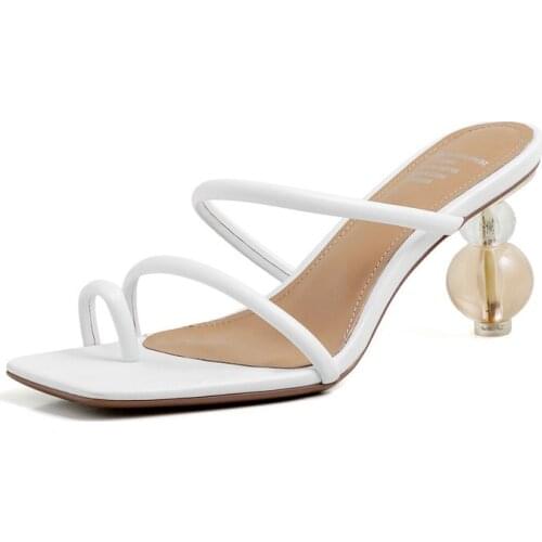 New Women Slippers 6.5cm Strange High Heels Slipper Open Toe Women Sandals Black White Ladies Party Shoes Woman