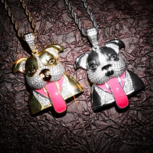 Hip Hop Tongue Dog Ice Out Pendant & Necklace With Chain 2 Colors Fashion Animal Jewelry For Men Women Gift