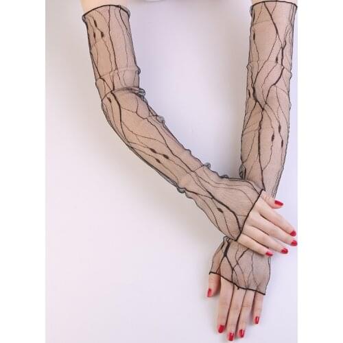 Womens Summer Mesh Lace UV Thin Long-sleeved Bike Breathable Cycling Gloves Driving Sun Protection Ladies Arm Warmers Sleeves