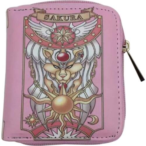 Gifts Girl Zipper Coin Purse Kawaii Cartoon Anime Card Captor Sakura Leather Short Wallet for Lady Woman Dollar Price Money Bags