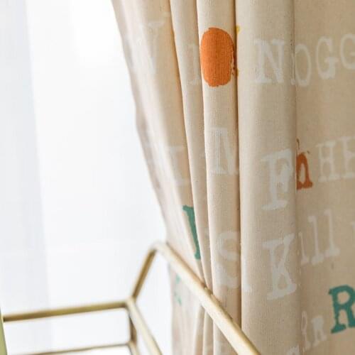 Simple Fresh Natural Cartoon Cotton Linen English Alphabet Printing Baby Girl Childrens Room Curtains for Living Room Bedroom