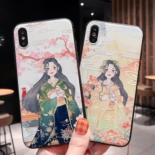 Embossed Girl Tassel Phone Case for Samsung S10e S8 9 10 20 21 Ultra Plus Note 8 9 10 20 Ultra Plus Soft Silicone Back Cover