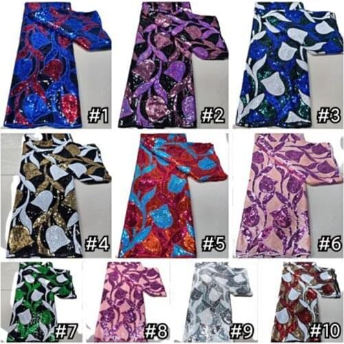 Luxury Sequin African Lace Fabric 5 Yards 2021 Swiss Embroidery Lace Material Nigerian Wedding Party Asoebi Fabrics