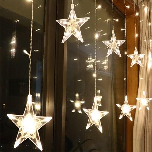 US/EU/UK Plug 2.5M LED Christmas Star Curtain String Light Fairy Light Outdoor Indoor Garland Party Wedding Holiday Decoration