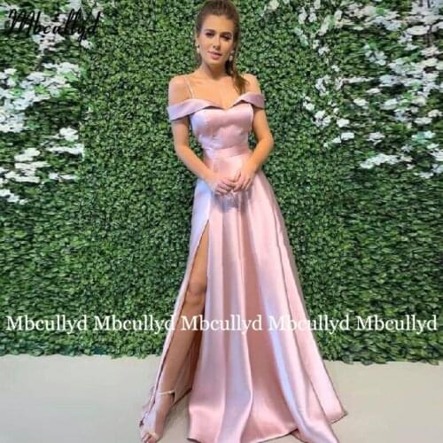 Sexy Long Evening Dresses Satin Formal Gown A-line Party Dress with High Split Plus Size Junior Gown 2021 vestidos formales