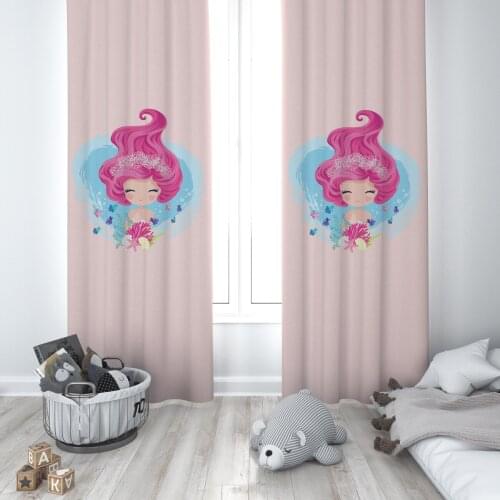 Curtains Children 3D Printed Decorative Items Home Childrens Room Pink Hair Mermaid Model 036