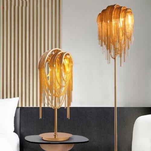 Modern silver led lighting floor lamp for living room table lamp with gold fringe for bedroom aluminum floor light for kitchen