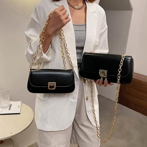 Trendy Chain Shoulder Bags Women Flap Baguette Quality Leather Underarm Bag Black Crossbody Handbag Luxury Designer Bag Lady New