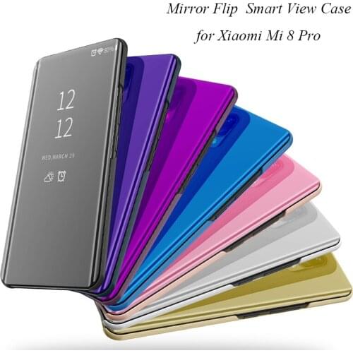 Mi8 Pro Smart Mirror Case For Xiaomi Mi 8 Pro Case Clear View Flip Stand PU Leather Cover For Xiaomi 8 Pro Case 8