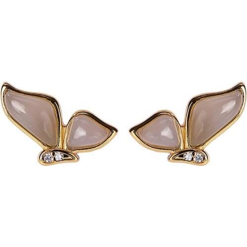 925 sterling silver gold plated natural Hetian smoke mauve jade butterfly studs small and personalized exquisite womens earring