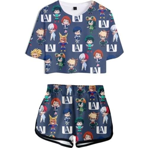 My Hero Academia Short Suit Women Girl 2 Piece Crop Sets Outfits 3D Print Japanese Cute Anime Cosplay 2021 New Summer Tracksuit