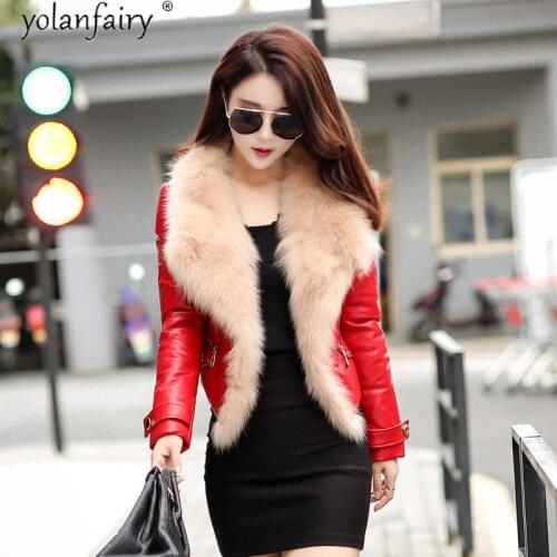 Real Sheepskin Coat Winter Genuine Leather Jacket Women Fox Fur Collar 90% White Duck Down Jackets for Women 2021 Doudoune Femme