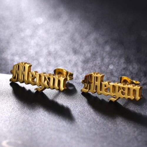 1 Pair Personalized Custom Name Earrings for Women Men Stainless Steel Customized Nameplate Stud Earring Gift Hip Hop Jewelry