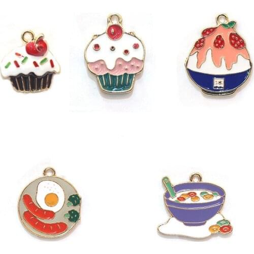 10pcs/pack Cake Ice Food Breakfast Enamel Charms Craft Metal Charms Earring Keychain DIY Jewelry Making Zinc Alloy