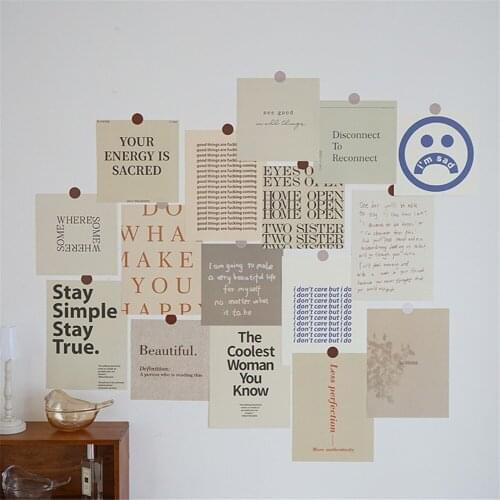 16 Pcs The Simple Life Theme Poetry Motto Text Slogan Stickers Photo Card Wall Decoration Photography Props Classic Home Decor