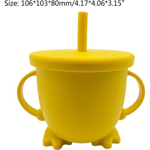 24BE Baby Feeding Straw Bottle Toddler Learning Drinking Silicone Sippy Cup Portable Double Handle Water Drinkware