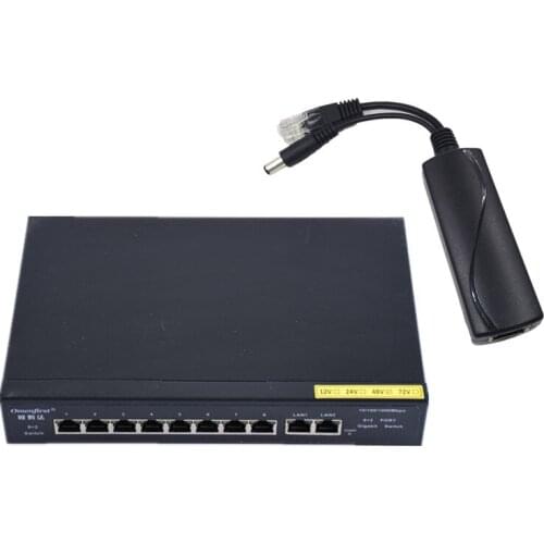 4 POE 48v 10 port gigabit unmanaged poe switch 8*10/100 mbps POE poort; 2*10/100/1000 mbps UP Link poort; NVR poort 280M