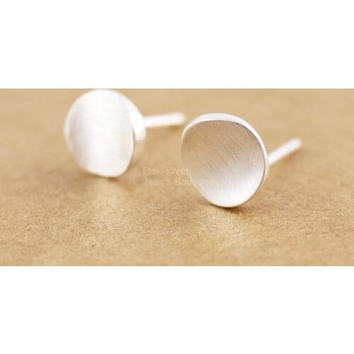 925 Sterling Silver Brushed Bent Round 6.5mm Stud Earrings Jewelry A1129