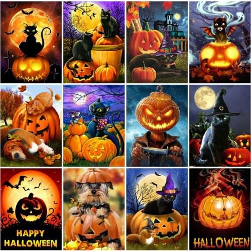 EverShine Diamond Embroidery Halloween Diamond Painting Full Square Pumpkin Mosaic Picture Rhinestones Landscape Decor For Home