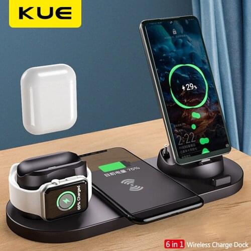 6 in 1 10W Wireless Charger Stand Dock for iPhone 11 Pro Xs Max 8 X Fast Wireless Charging for Apple Watch 5 4 3 2 Airpods Pro 2