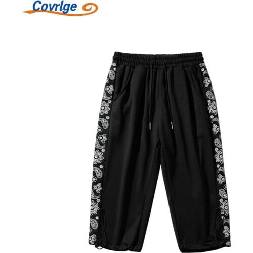 Covrlge Mens Trousers Daily Leisure Summer Hong Kong Style Cashew Flower Trend Youth Comfortable Sport Clothing MKX108