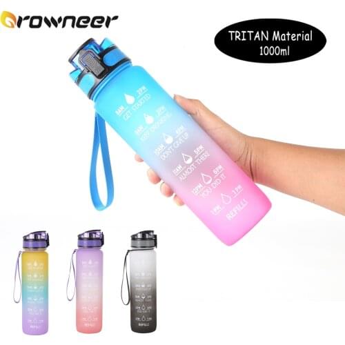 1L Tritan Material Water Bottle With Bounce Cover Time Scale Reminder Frosted Leakproof Cup For Outdoor Sports Fitness