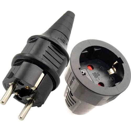 Black EU 16A 250V Korea Russia France Germany Grounded Industry UPS Assemble Wired Power Cable Connector Female Male Socket Plug