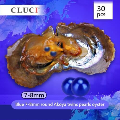 CLUCI free shipping, 30pcs 7-8mm Royal Blue saltwater twins pearls oysters, round akoya pearl oyster, 60 pearls can get WP277SB