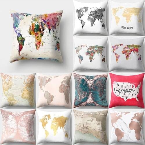 Decorative Cushion Case World Map Art Home Decor Throw Pillow Case Room Sofa Bed Cushion Cover Cartoon Pillowcase