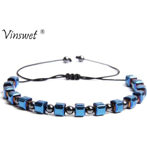 Men Bracelets Hematite Slim Health Slimming Tiger Eye Beaded Bracelets& Bangles for Women Men Hand Jewelry Adjustable Pulseira