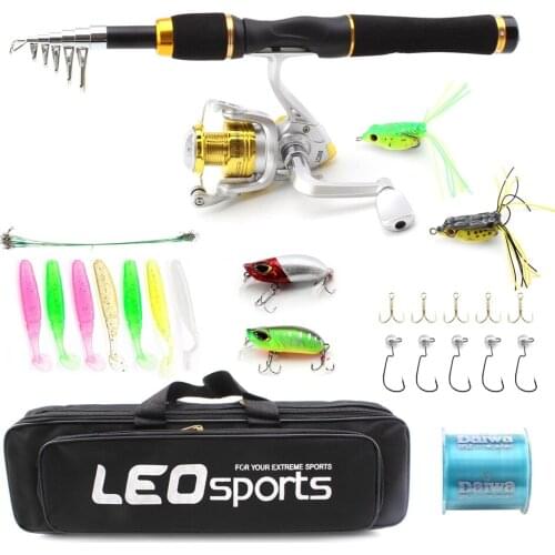 Travel Fishing Tackle set 1.65M Spinning Rod Casting pole and Spinning Reels Baits Fishing line hook combination