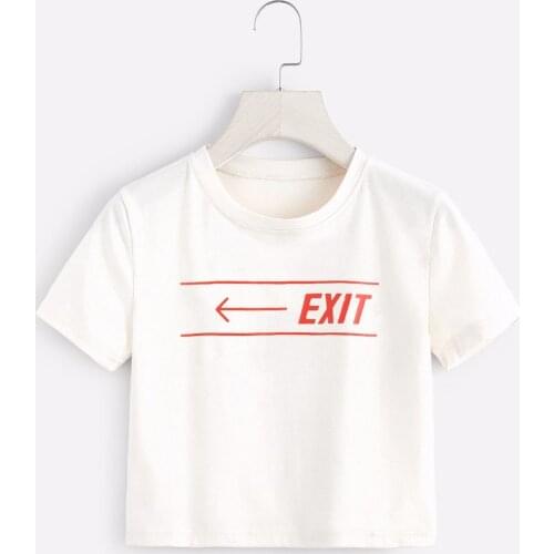 EXIT t-shirt funny indicate women fashion crop tops summer cotton tees graphic cool girl style gift tops grunge tumblr t shirt