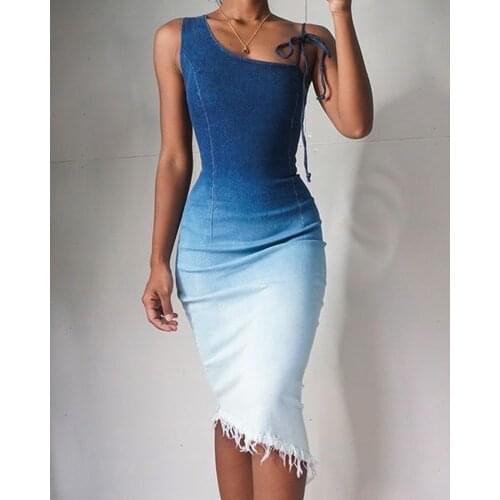Gradient tie-dye tassel hem long waist sleeveless dress