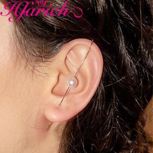 Hfarich Temperament Gold Color Long Thread Ear Pin Cuffs Earring Elegance Zircon Crystal CZ Pave Jewelry Women Accessory