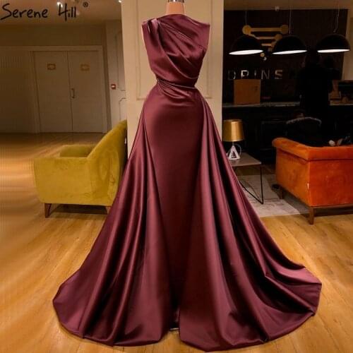 Wine Red Mermaid Simple Evening Dresses Design 2020 Sleeveless Satin Lace Up Formal Dress Serene Hill LA70577