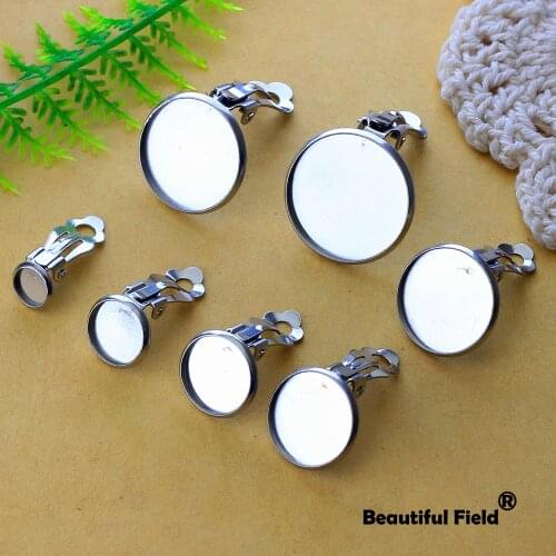 Stainless Steel 6mm 8mm 10mm 12mm 14mm 16mm 20mm Round Cabochon Earring Settings Ear Clip Cameo Base Blank Tray Do Not Fade
