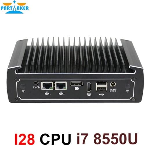 Partaker Fanless Mini Computer 8th Generation Intel Core i7 8550U quad core dual lan 4K HTPC fanless gaming pc desktop computer