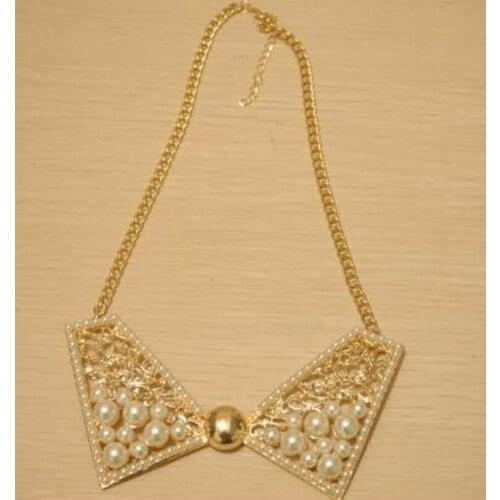 Fashion jewelry retro elegant metal hollow collar necklace pearl bow temperament fake collar necklace female elegant necklace