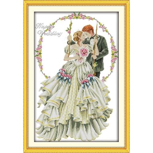 Happy wedding cross stitch kit people lover white canvas 14ct 11ct count print fabric embroidery DIY handmade needlework