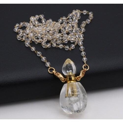 2021New Natural Semi-precious Stone Clear Quartz Perfume Bottle Pendant Fashion Necklace Stone Chain DIY Jewelry Decoration Gift